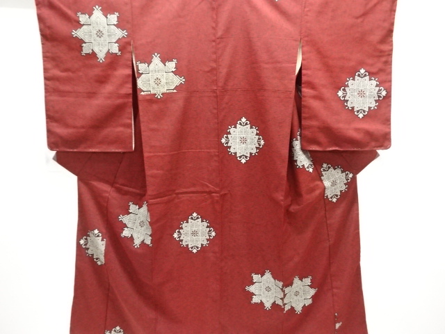 JAPANESE KIMONO / ANTIQUE OMESHI KIMONO / TAISHO ROMAN STYLE / WOVEN FLOWER CREST